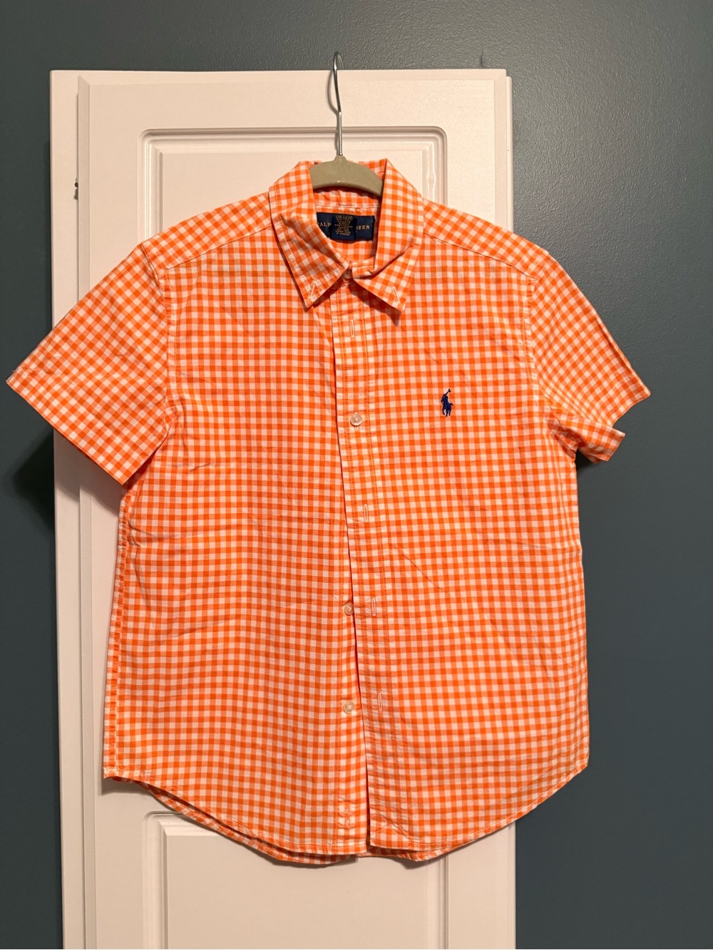 Ralph Lauren Orange Gingham Short Sleeve Button-Down Shirt
